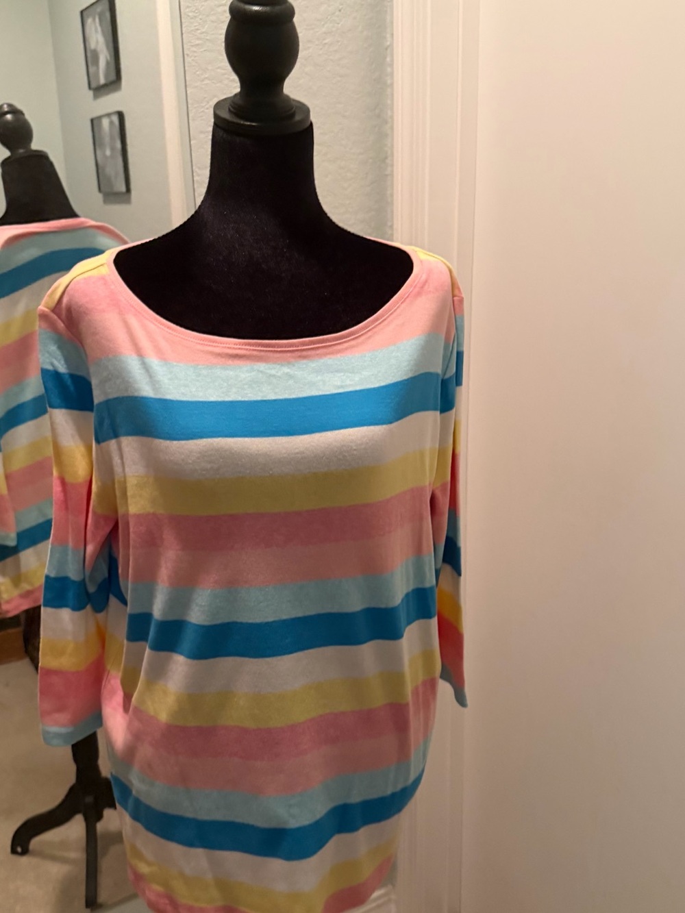 Talbots Pastel Multi-Striped Long Sleeve Top - Pink, Blue, Yellow